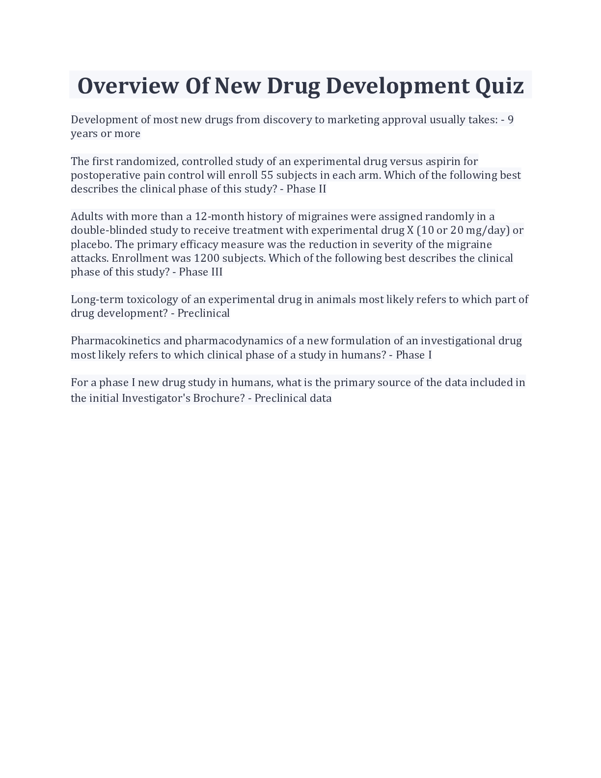 Preview image for Overview Of New Drug Development Quiz